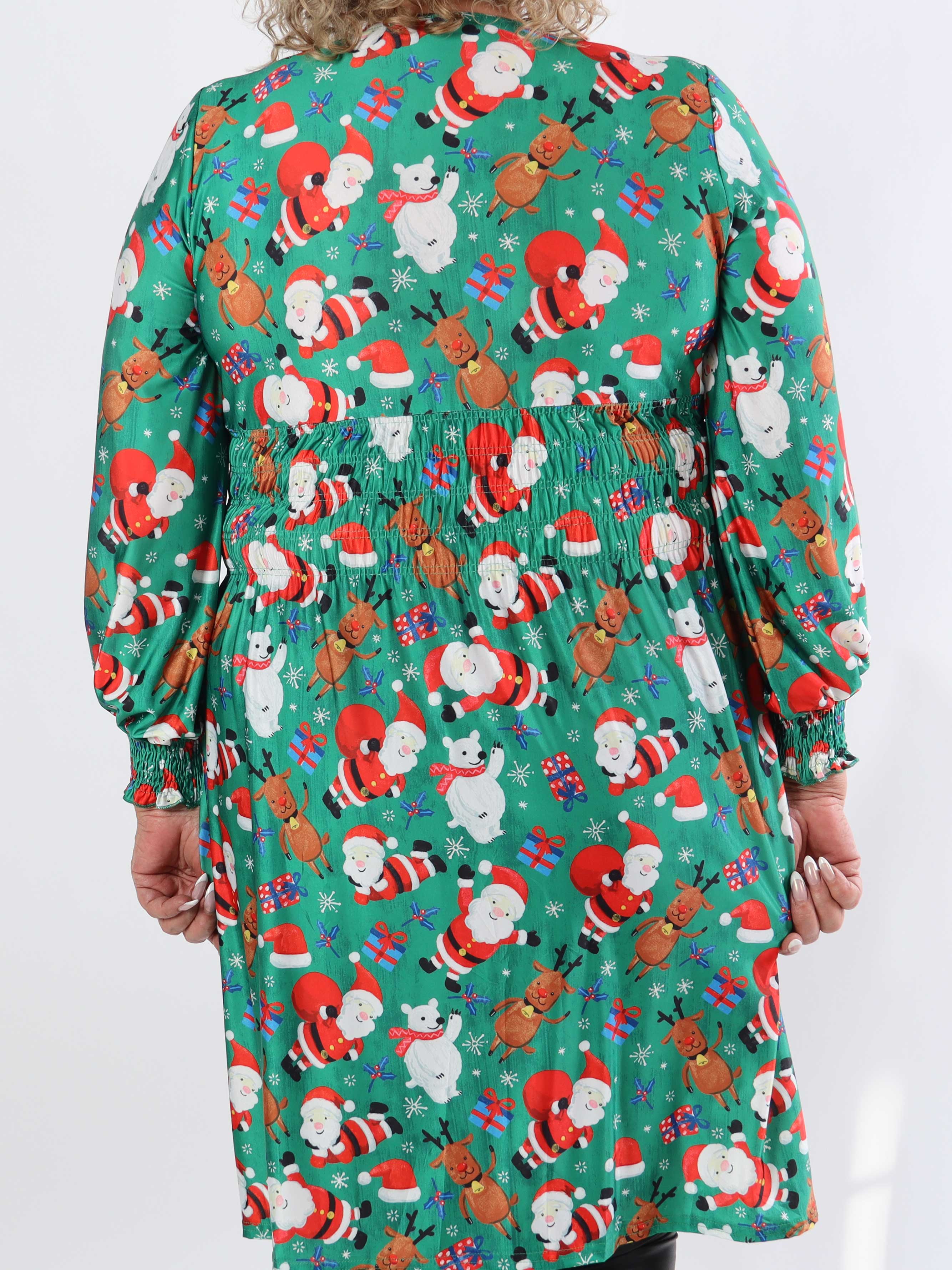 Pams Christmas Short L/S - Elastisk plus size kjole med juleprint